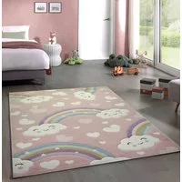 Carpetia Kinderteppich Kinderteppich Kinderzimmer Babyteppich Regenbogen Wolken rosa, rechteckig, Höhe: 13 mm