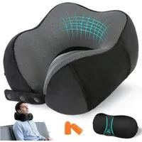 AKKEE Nackenhörnchen Nackenkissen aus Memory-Schaum, Reisekissen für Flugzeuge, mit Schlafmaske