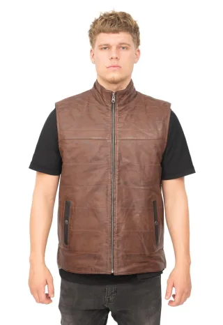 Herren Wende-Gilet-Preston aus schwarzem und braunem Leder