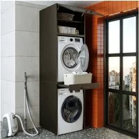 Roomart Waschmaschinenumbauschrank Waschplatz für Waschmaschine & Trockner mit Ausziehbrett & Hochschrank (Waschmaschinenschrank für Trockner und Waschmaschine Überbauschrank)