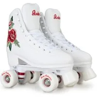ROOKIE Roller Skates Rollschuhe Rosa, mit gesticktem Rosen-Design