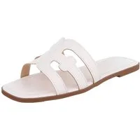 Ital-Design Damen Pantoletten mit Cut-out-Design, flach Pantolette (91970908) Blockabsatz Pantoletten in Weiß