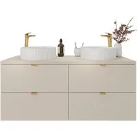 Lomadox Waschtisch DURANGO-56, Doppelwaschtisch 120 cm, Keramikwaschbecken, kaschmir, 4 Schubladen