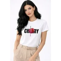 Banco T-Shirt Damen Cherry Drip Moderner Print Baumwolle Slim Fit Rundhals (Einzelartikel) Damen T-Shirt Cherry Print Baumwolle Rundhals Slim Fit Kurzarm