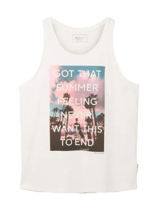 Denim Tom Tailor - Tanktop mit Fotoprint wool white - Gr. - S