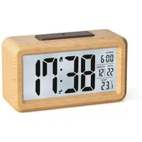 Minicloss Wecker Wecker Digital aus Holz mit Großem LCD-Display, Datum, Temperatur Automatischem Lichtsensor, Snooze-Funktion, Batteriebetrieben