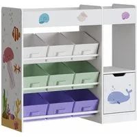 en.casa Kinderregal, »Søndreland« mit 9 Faltboxen und Oberer Ablage mit Aqua Dream Motiv