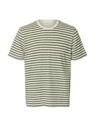 selected men - T-Shirt mit Streifen - Slhkevin beige/grün - Gr. - L