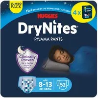 HUGGIES Windeln DryNites Nacht Windeln Jungen 8-13 J. (30-48 kg) 52 Stk (Vorratspack, 52 Windeln), Windelhose