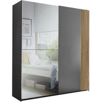 Schlafkontor Schwebetürenschrank Berno Kleiderschrank mit Schiebetüren und Spiegelfront Rillenoptik & Graphitabsetzung