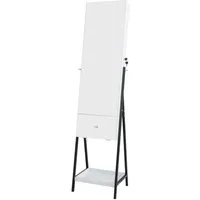 COSTWAY Schmuckschrank mit Spiegel, LED & abschließbarer Tür, stehend,braun