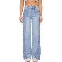 Ital-Design Weite Jeans Damen High Waist Wide Leg Jeans mit Details (91978479) Applikation Stretch High Waist Jeans in Hellblau