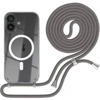 EAZY CASE Handykette mit Magsafe Hülle für Apple iPhone 16 6,1 Zoll, Umhängetasche für Handy Silikoncase Handyhülle durchsichtig Dunkelgrau