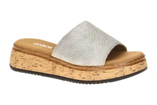 Gabor 82.740 Damen Pantoletten Grau Beige Metallic Glattleder Fu?bett
