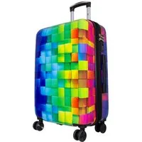 Trendyshop365 Hartschalen-Trolley Motivkoffer Mosaik mit mehrfarbigem 3D Druck, lieferbar in 3 Größen, 4 Rollen, Zahlenschloß, Polycarbonat, Dehnfalte
