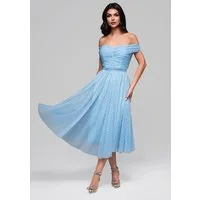 OMBRE Abendkleid Romantisches Off-Shoulder-Midikleid mit Tupfenmuster