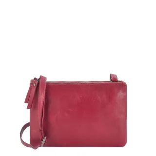 Schultertasche mit zwei Hauptfächern aus Leder in rot kompakt | Greenburry. Funktionale Handtasche Soft-Washed mit nützlichen Kartenfächern.