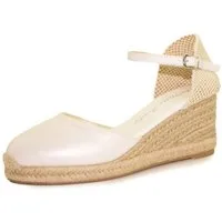 White Lady 940 offwhite Leder - Brautschuh Keilsandalette