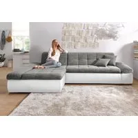 DOMO collection Ecksofa MORIC 300x172 cm, XXL-Sofa mit viel Platz, L-Form, auch in Cord, wahlweise mit Bettfunktion und Armteilverstellung., weiß-grau