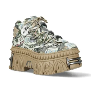 New Rock M-106WALL-C49 Plateau-Stiefeletten aus Leder mit Dollarschein-Print