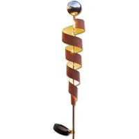 Frank Flechtwaren Gartenstecker "Spirale" Metall, Edelrost, Solar LED Roststecker 102 cm, Dekostecker Outdoor Gartendeko wetterfest für Draußen mit Rost Optik