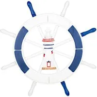 BIRENDY Dekoobjekt Steuerrad 14 aus Holz Nautik Optik Schiffsrad 45cm Leuchtturm