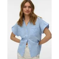 Vero Moda Kurzarmbluse VMTHILDE SS SHIRT WVN NOOS Baumwolle, Kurzarm mit Riegel, hinten etwas länger als vorn