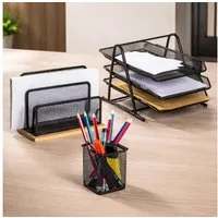 Haushalt International Büro-Set Schreibtischset Stiftehalter Briefablage Organizer 3tlg Schwarz Metall, (Set, 3-tlg., Packung), Stiftebox, Modern, Papieraufbewahrung, Schlicht