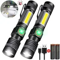 TUWENA LED Taschenlampe 2 Taschenlampe LED Extrem Hell mit Akku,Weiße Licht COB Arbeitsleuchte (2-St), USB Aufladbare Taschenlampe mit Starke Magnet, 4 Modi, Hell 3000 Lumen