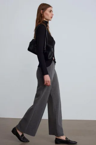Damen Mid-Waist Weite-gewebte Hose