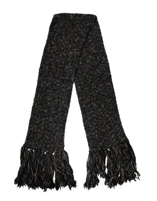 Dolce & Gabbana Schwarzer Wollfransen Halswickel Foulard Schal