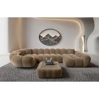 Sofa Dreams Wohnlandschaft Maleron U Form Design Stoffsofa, Stoff Polsterecke, 6-Sitzer, Ottomane rechts, Samtstoff Braun