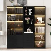 Merax Glasvitrine mit LED-Beleuchtung (1-St., Stehend Vitrinenschrank für Wohnzimmer Schlafzimmer) Vitrine mit Glastür Regale Schubladen,Hochschrank Stehend 140x40x160cm