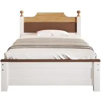 Flieks Massivholzbett, Einzelbett Kiefernholzbett mit Kopfteil und Lattenrost 90x200cm