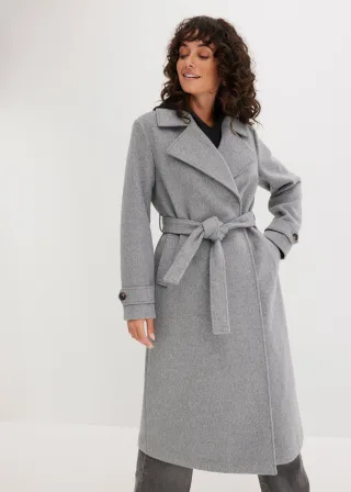 bonprix Mantel in Wolloptik, grau, Gr.34, Elegante Jacke mit Bindegürtel