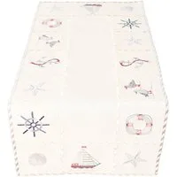 matches21 HOME & HOBBY Tischdecke Tischläufer maritime Motive wollweiß Stick bunt 40x90 cm (1-tlg)