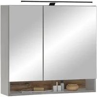 Bega Consult Spiegelschrank DENVER, 2 Spiegeltüren, Grau, mit LED-Aufsatzleuchte, B 80 x H 75 x T 22 cm