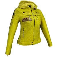 Alpha Speeds Bikerjacke - /Freizeit Damen Highway 11 Lederjacke Gelb 2-in-1 mit abnehmbarer Kapuze, inklusive einsetzbarer Protektoren
