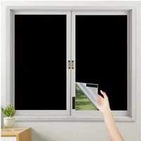 Sunicol Scheibengardine DIY Fenster Verdunkelung, 100% Blackout, mit Magisches Klebeband, Sonnenschutz, Innen Verdunklungsfolie, Thermofolie, Schwarz