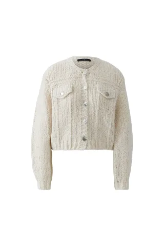 Oui - Strickjacke light beige mel - Gr. - 34