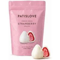 PATISLOVE Schokolade Patislove Gefriergetrocknete Erdbeeren in Weißer Schokolade, 80g, 88% Weiße Schokolade, Ganze gefriergetrocknete Erdbeeren