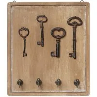 Moritz Schlüsselbrett 22x25cm Antike Schlüssel 4 Haken braun, Schlüsselkasten Vintage Schlüsselbox Schlüsselleiste Schlüsselhaken