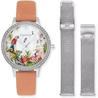 Engelsrufer Quarzuhr Paradise ERWO-PARADISE-01, (Set, 2-tlg., mit Wechselband), Armbanduhr, Damenuhr, Lederarmband, Ideal auch als Geschenk, analog