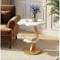 Tribesigns Beistelltisch 2-stöckiger Couchtisch, Sofatisch, Luxus-Akzenttisch (Blumen-Nachttisch mit C-förmigem Goldgestell, für kleine Wohnzimmer)