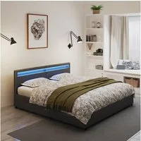 HOME DELUXE Kunstlederbett LED Bett mit Schubladen - 200 x 200 cm / 270 x 200 cm (inkl. Schubladen), gepolstertes Kopfteil, LED Beleuchtung, Familienbett, Stauraumbett