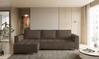 Ecksofa Schlafsofa Sofa JUNA Stoff Terra Braun Ottomane Links