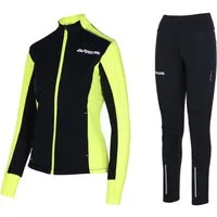 Airtracks Lauftights Winter Damen Laufset Pro Line: Laufshirt + Hose Lang (Laufbekleidung mit warme Thermoqualität, Laufset 2 -tlg) bei kaltem Wetter Herbst - Winter » S M L Xl XXL XXXL «