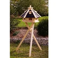 Holzdekoladen Vogelhaus Vogelhaus aus Holz Optional mit Ständer & Solarlicht weiß – sechseckig