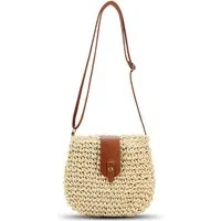 Bwecuy Umhängetasche Damen Strohtasche Boho Sommer Strandtasche mit Reißverschluss, Kleine Crossbody Schultertasche handgeflochten für Urlaub, Beach