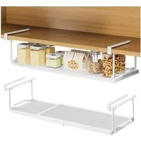 Yorbay Hängekorb Multifunktional Unterregal Hängekorb, Verstellbarer 38-70 cm, zusätzlicher Stauraum ohne Bohren, Weiß